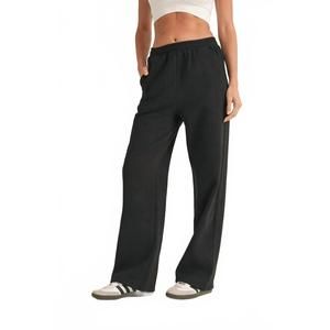 NEW KIMBERLY C cozy fleece wide leg sweatpants in black